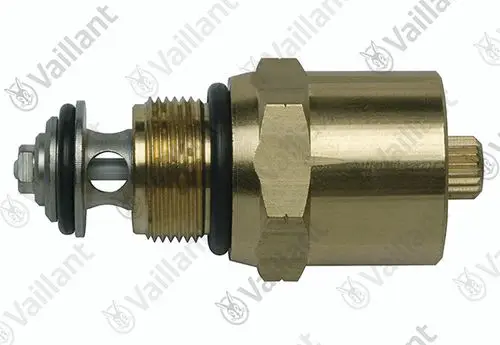 Temperaturregler von Vaillant, aus Messing, mit Dichtungen und mehreren Verbindungselementen, zum Einstellen der Heizungs- oder Warmwassertemperatur.